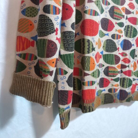 BuyKud Round Neck Fish Print Knitted Long Sleeve Lightweight Sweater Size M - Picture 4 of 9